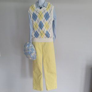 Blue and Yellow Gymboree Pants, Shirt, Vest and matching Hat Set Size 6